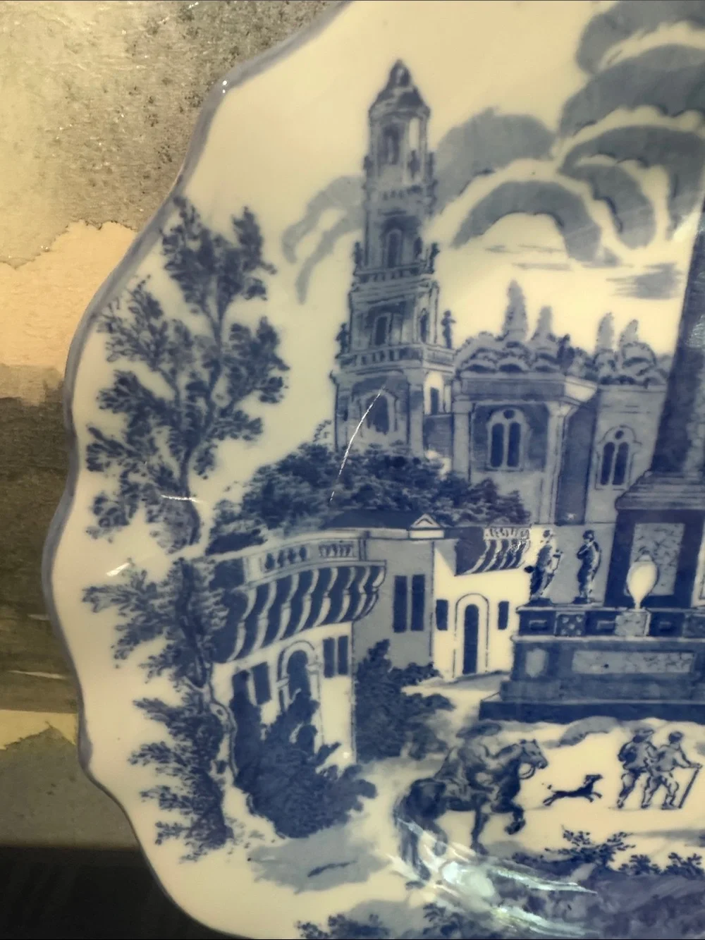 Vintage. Victoria Ware Ironstone Blue Town Scene Large Plate/Charger